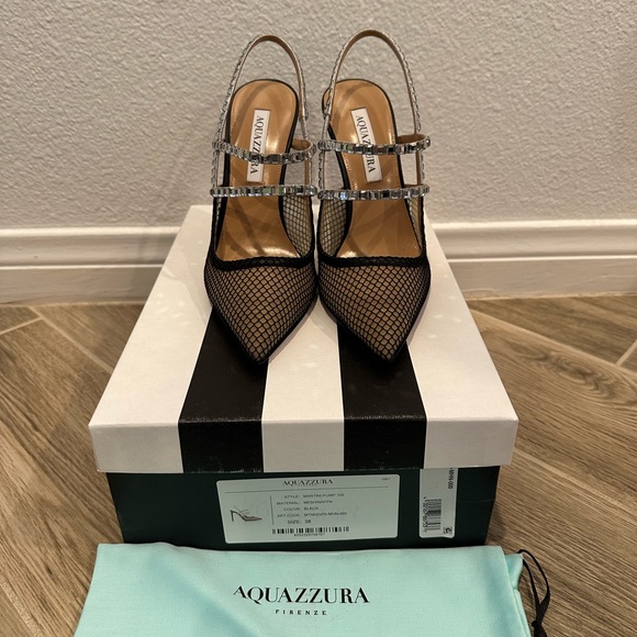 Aquazzura Martini Crystal-Embellished Mesh Pumps size 38 - Picture 2 of 5